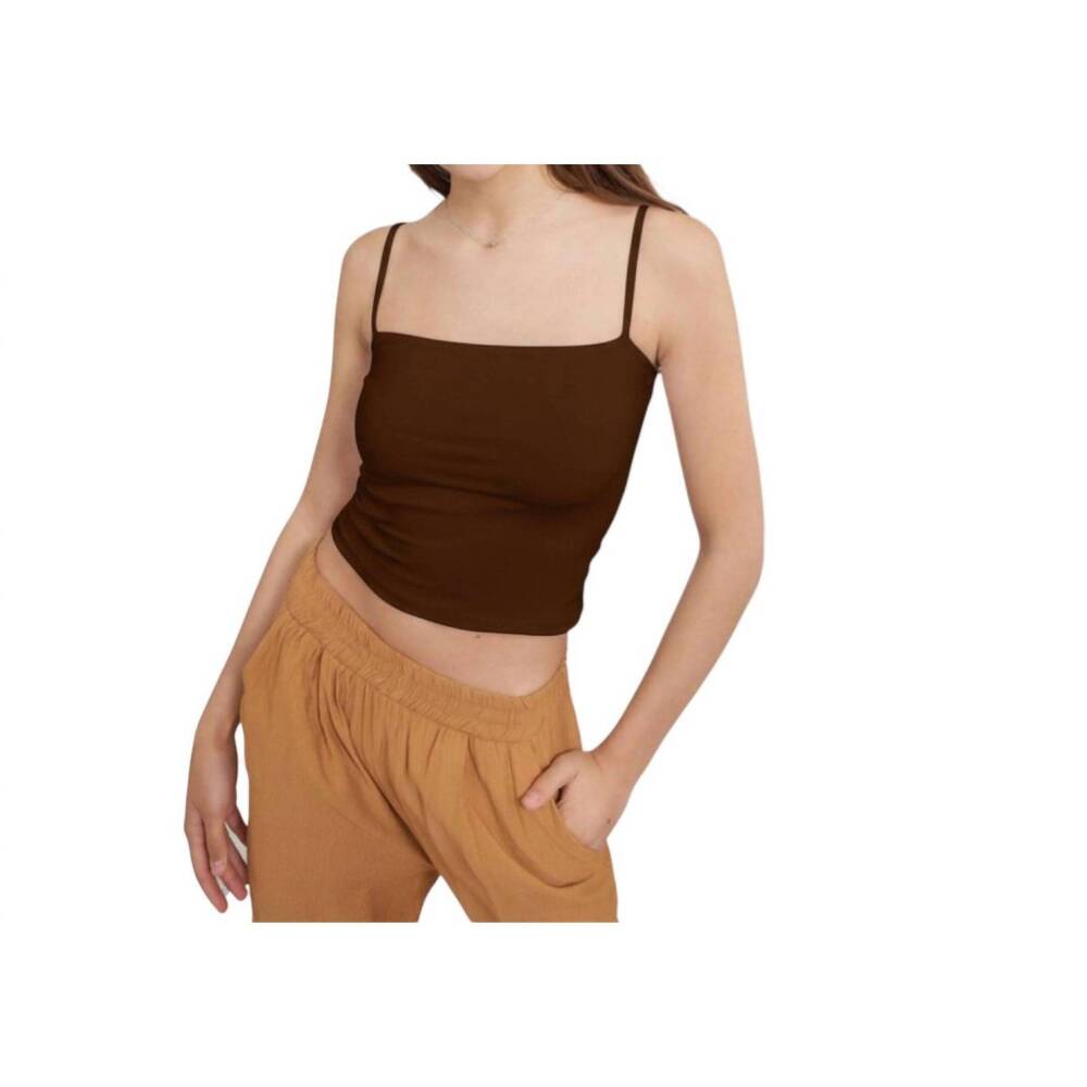 NEW AMBAR women's square neck slim fit cami top in brown